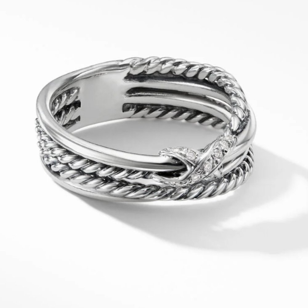 David Yurman X Crossover Band Ring in Sterling Silver with Pavé Diamonds